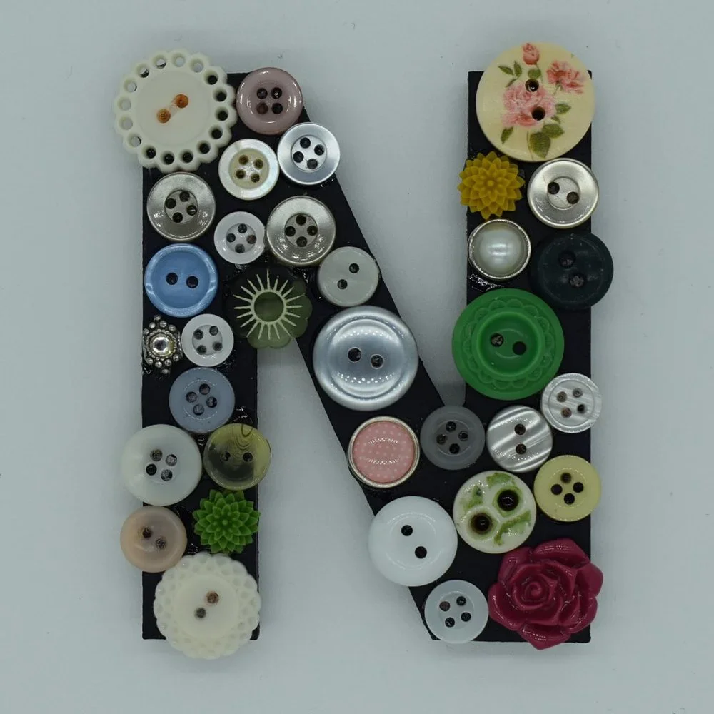 Hand crafted Purple Letter N Button Magnet - Picture 2 of 4